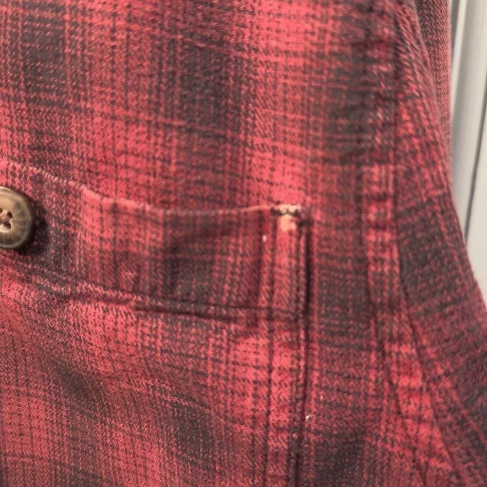 Duluth Trading Co Mens Large Tall Red Black Plaid Cotton Flannel Work Shirt‎ L/T